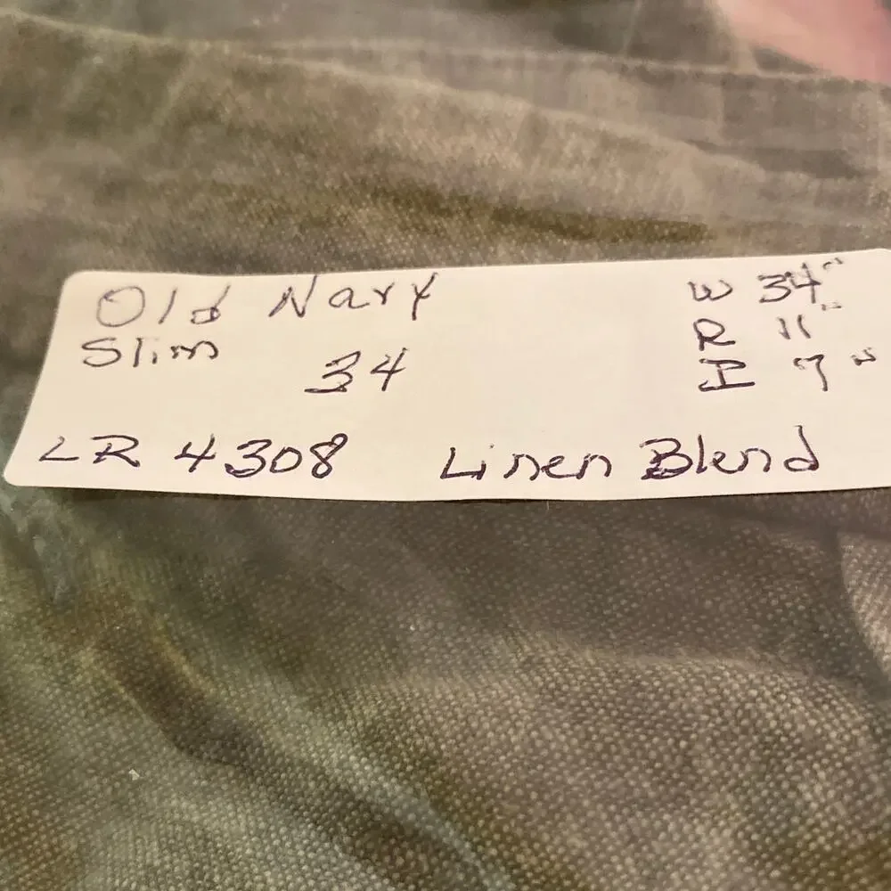 LR4308 Old Navy Slim Linen Blend Shorts Mens 34 Olive Green Flat Front Casual